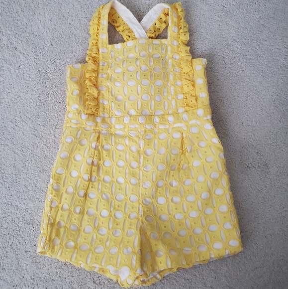 Janie and Jack Girls Eyelet Romper in Sunshine Yellow sz3 - Picture 12 of 14